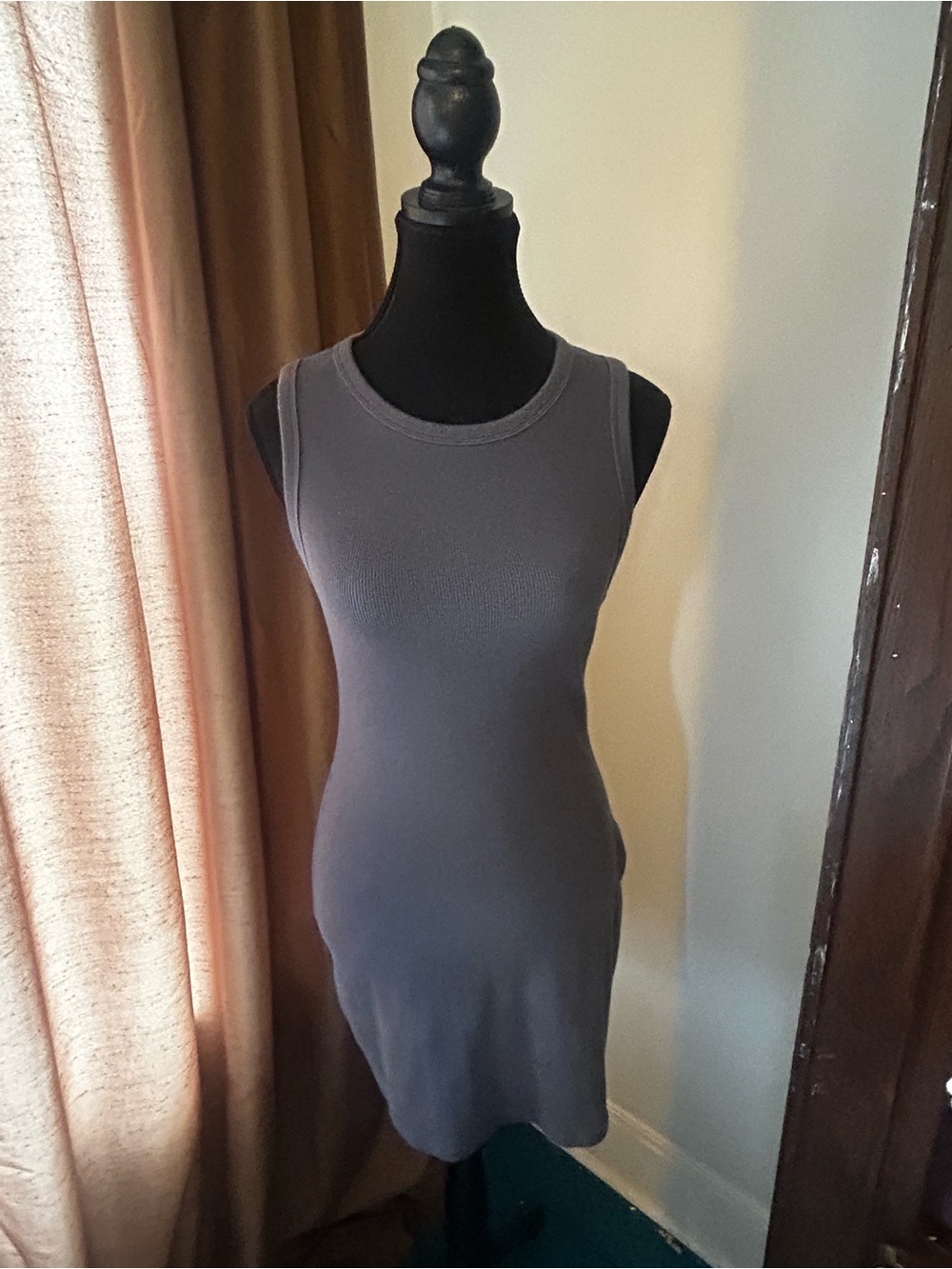 TNA Sleeveless Ribbed Midi Dress in Charcoal Gray